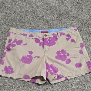 Merona Women's Beige Shorts with Purple Floral Design Size 14